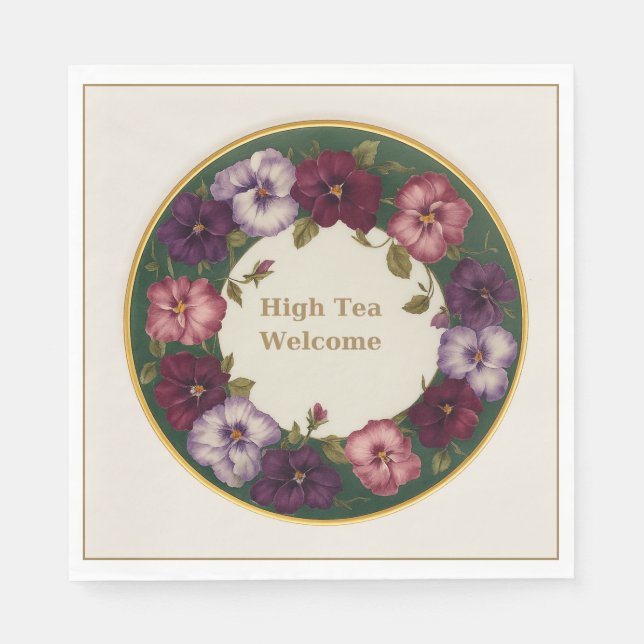 Pansy High Tea Napkins • Ivory & Gold Pappersservett (Framsidan)