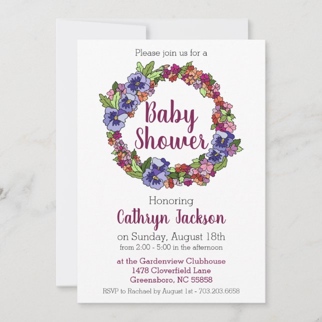Pansy Impatiens Lila och Rosa Baby Shower Inbjudningar (Framsida)