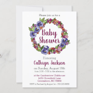Pansy Impatiens Lila och Rosa Baby Shower Inbjudningar