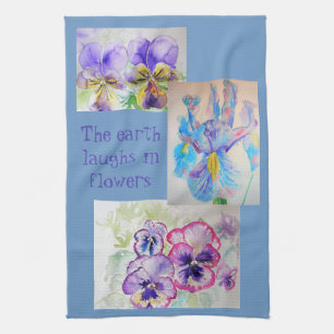 Pansy Iris Viola Flower Flowers Kitchen Tea Towel Kökshandduk