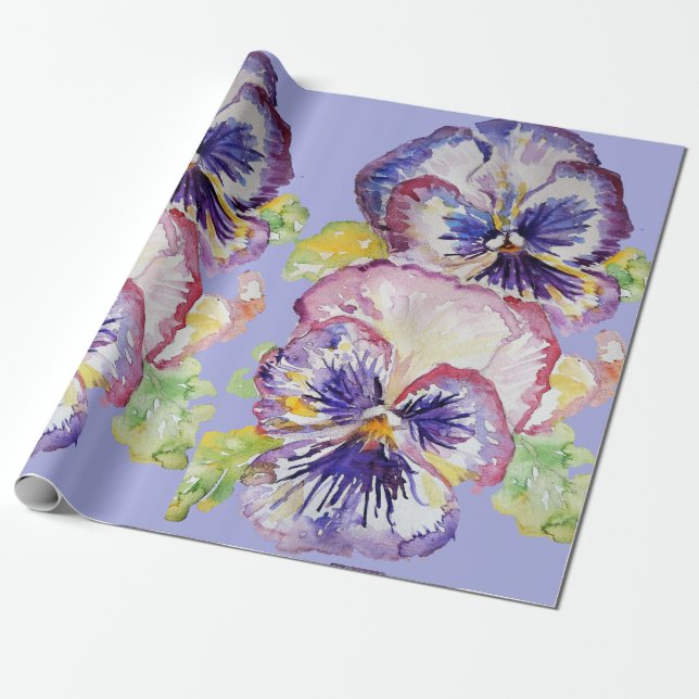 Pansy Lila Vår blommor blommigt Vattenfärg Presentpapper (Utrullad)