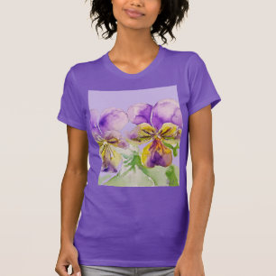 Pansy Lila Violas viola blommigt Vattenfärgsblomm T Shirt