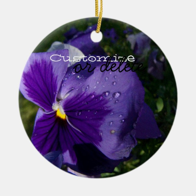Pansy med vattenliten droppe; Anpassade Julgransprydnad Keramik (Framsidan)