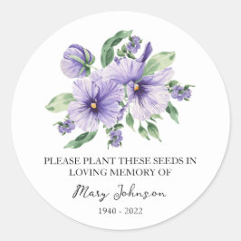Pansy Memorial Funeral Seed Packet Runt Klistermärke