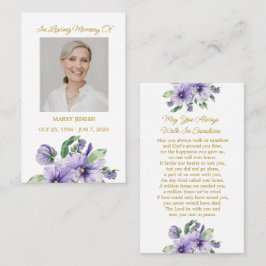 Pansy Memorial Photo Funeral Prayer Card Visitkort