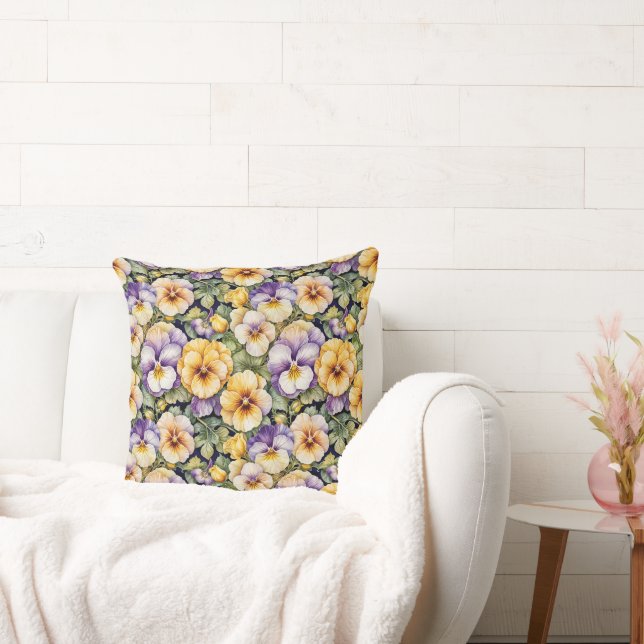 Pansy Modern Vintage Blommigt Kudde (Soffa)
