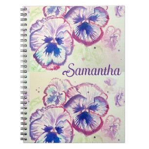 Pansy Panies Lila blommor Blommigt Watercolor Namn Anteckningsbok