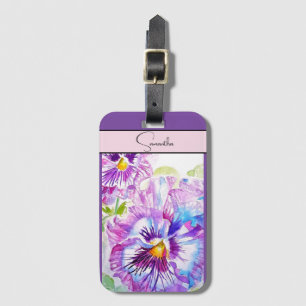 Pansy Pansies Flower Watercolor Blommigt Lila Art Bagagebricka