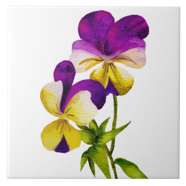"Pansy Party" på en keramisk platå (I) Kakelplatta (Framsidan)