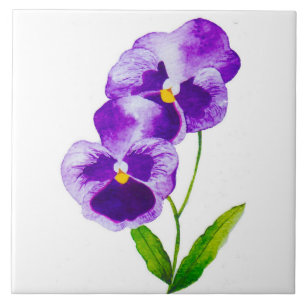 "Pansy Party" på en keramisk platta (III) Kakelplatta