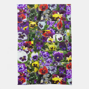 Pansy Photo Collage: Kaleidoscope of Blommigt Beau Kökshandduk