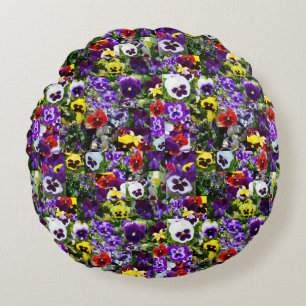 Pansy Photo Collage: Kaleidoscope of Blommigt Beau Rund Kudde