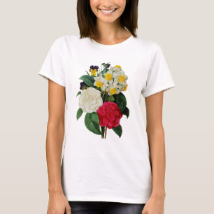 Pansy-, pingstlilja- och Camelliabukett vid T Shirt