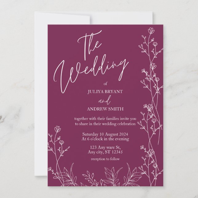 Pansy Purple floral wedding Invitation Inbjudningar (Framsida)