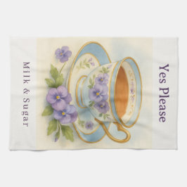 Pansy Teacup Tea Towel | Yes Please Milk & Sugar Kökshandduk