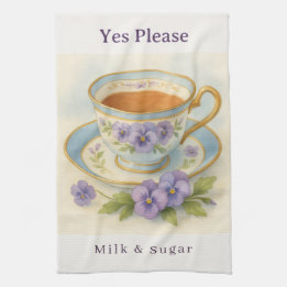 Pansy Teacup Tea Towel | Yes Please Milk & Sugar Kökshandduk