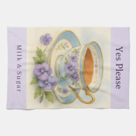 Pansy Teacup Tea Towel | Yes Please Milk & Sugar Kökshandduk