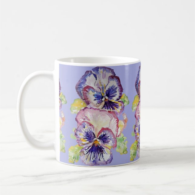 Pansy Watercolor blommönster Lilac Lila Mugg (Vänster)