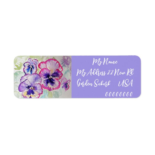 Pansy Watercolor Flower-Returetiketter Returadress Etikett (Framsidan)
