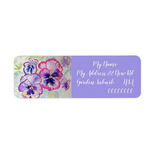 Pansy Watercolor Flower-Returetiketter Returadress Etikett (Framsidan)