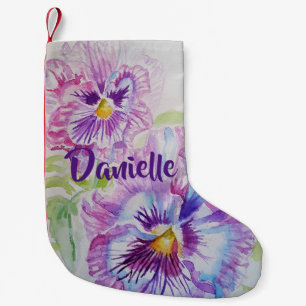 Pansy Watercolor Flowers Blommigt Namn Stocking Liten Julstrumpa