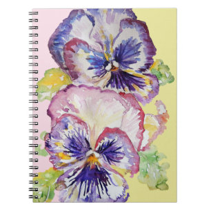 Pansy Watercolor Mönster på Gulten Rosa och Blek Anteckningsbok