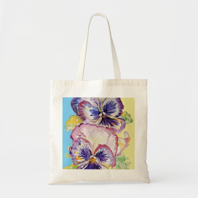 Pansy Watercolor Mönster på Gulten Rosa och Blek Tygkasse (Framsidan)