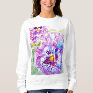 Pansy Watercolor Mönster på Lila Blue Pansies T Shirt