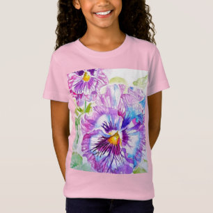 Pansy Watercolor Mönster på Lila Blue Pansies T Shirt
