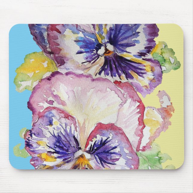 Pansy Watercolor Mönster på Rosa och Blek Gult Musmatta (Framsidan)
