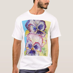 Pansy Watercolor Mönster på Rosa och Blek Gult T Shirt