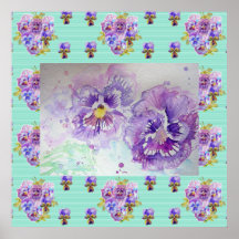 Pansy Watercolor Painting Art Lila blomning Poster