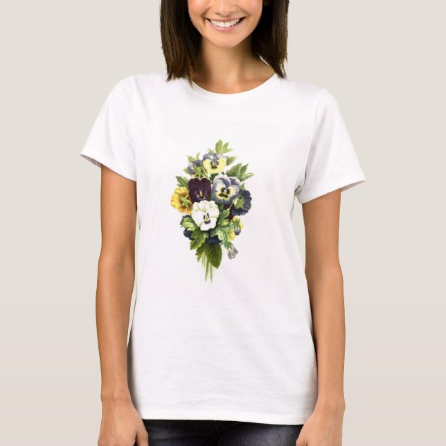 Pansybuketten blommar kvinna utslagsplatsskjortan t-shirt (Framsida)
