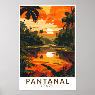 Pantanal Brasil Solnedgång Resa Konst Vintage Poster