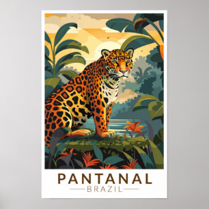 Pantanal Brasilien Jaguar Resa Konst Vintage Poster