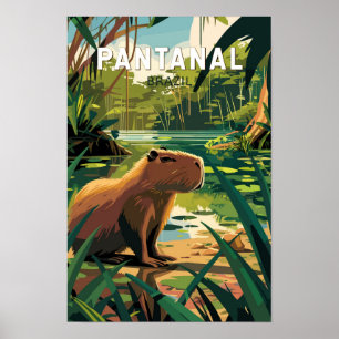 Pantanal Brasilien Kapybara Resa Konst Vintage Poster
