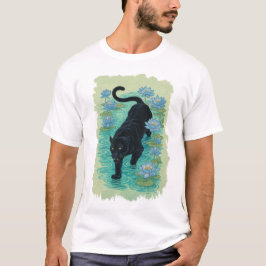Panter kryper genom blå lotusblommor t shirt