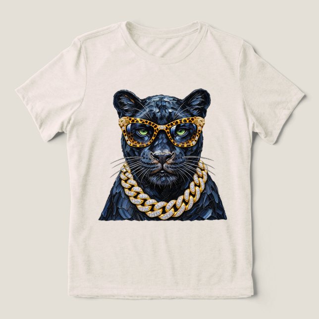 "Panter Leopardtryckta Glasögon Guld Kedja  T Shirt (Design Framsida)