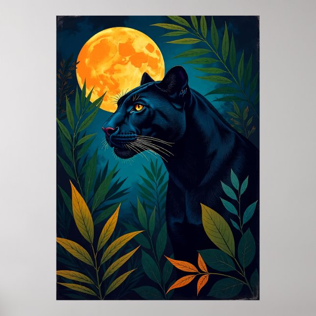 Panter Månbelyst Djungelkonst Poster (Framsidan)