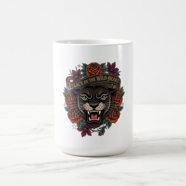 Panter och rosor långärmad skjorta kaffemugg (Center)