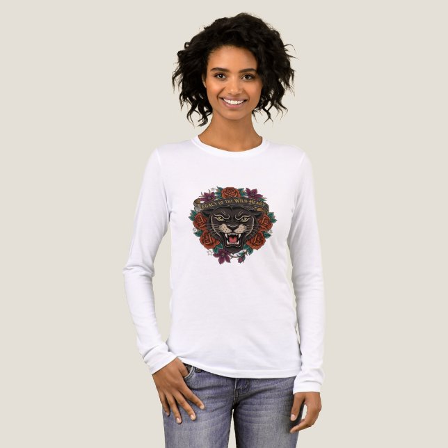 Panter och rosor långärmad skjorta t shirt (Hel framsida)