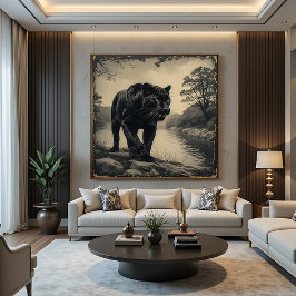 Panter på flodbank kraftfullt djur poster