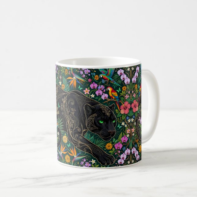 Panter på jakt Surreal djungel  Kaffemugg (Framsida höger)