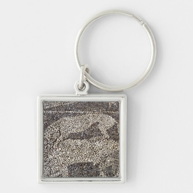 Panter som anfaller en tjur fyrkantig silverfärgad nyckelring (Framsidan)