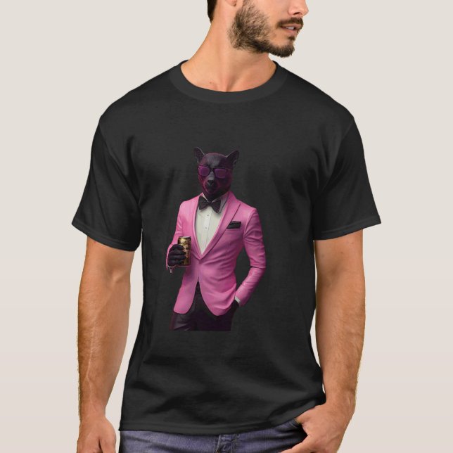 Panter som bär rosa kostym Cool kattvibbar T Shirt (Framsida)