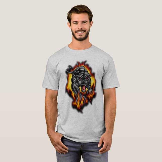 Panterdjur Tattoo Flammor, Tee Shirt (Hel framsida)