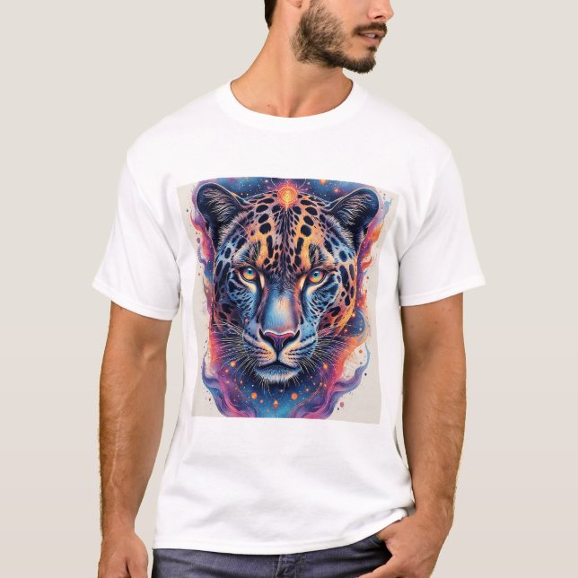 Panterporträtt med abstrakta eldiga element t shirt (Framsida)