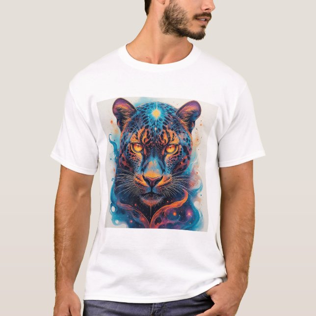 Panterporträtt med abstrakta eldiga element t shirt (Framsida)
