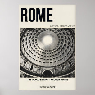 Pantheon interiör affisch, Rom kupol, svart & vit Poster
