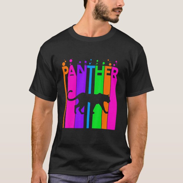Panther Animal Rainbow Bubble with Silhouette T Shirt (Framsida)